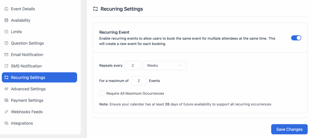 recurring appointment setup
