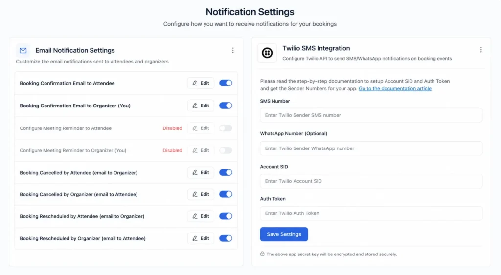 enable email and sms notifications 