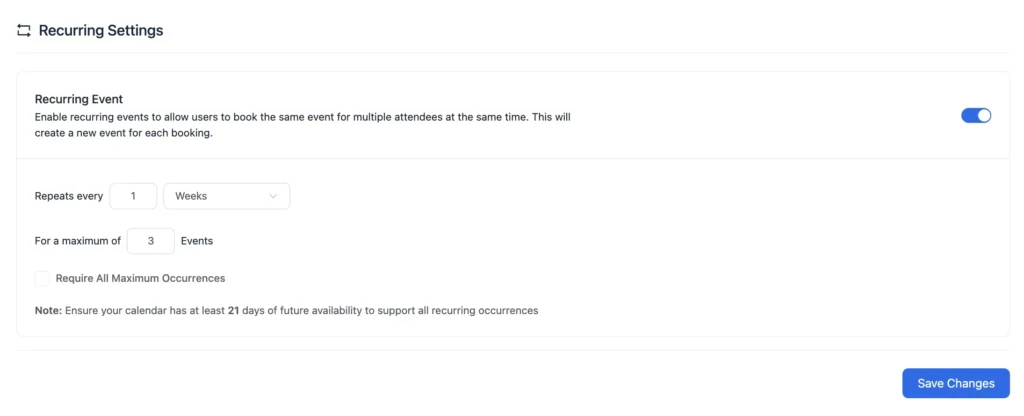 configure recurring appointment settings