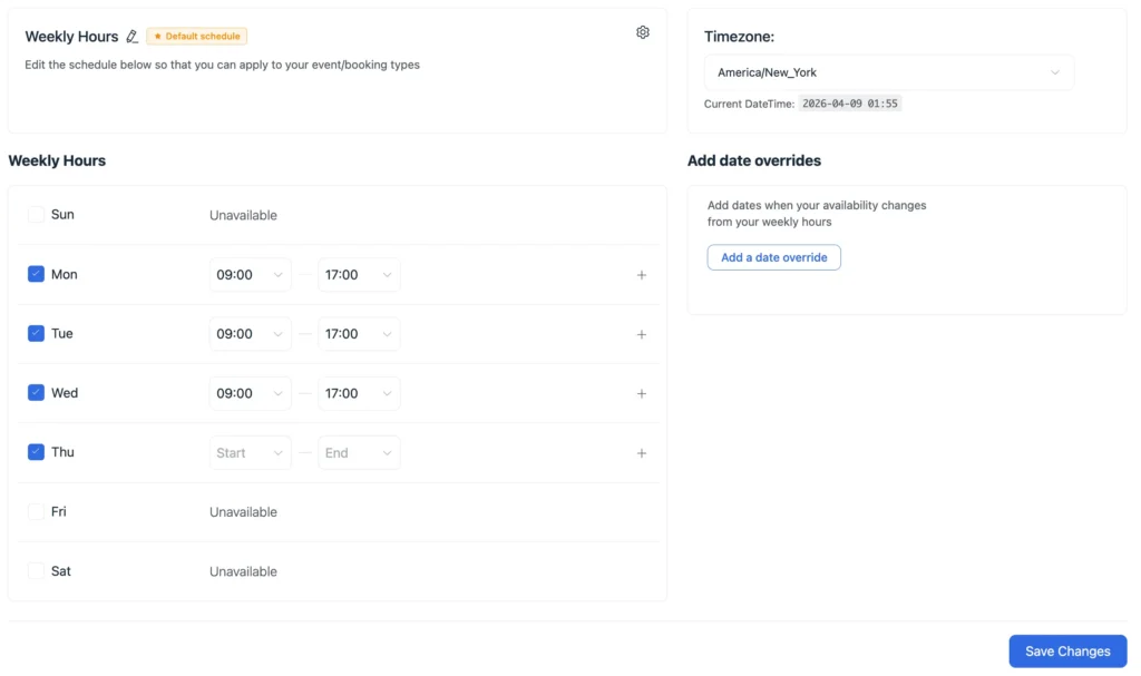 setup custom availablity