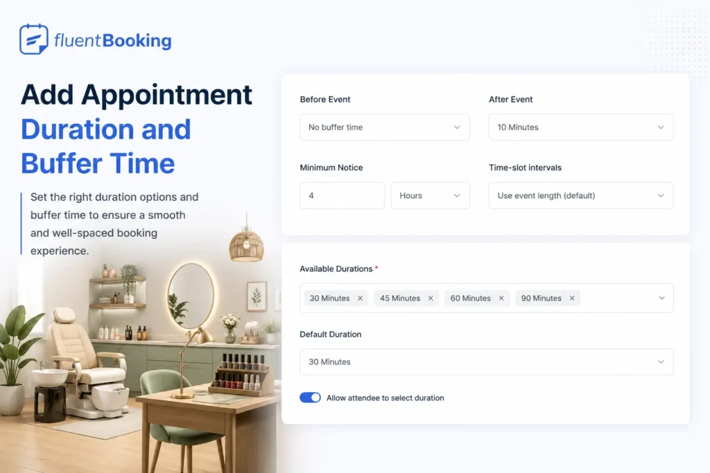 Add Appointment Duration and Buffer Time in FluentBooking