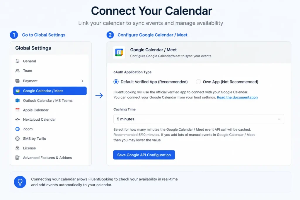 conect your calendar app with fluentbooking 