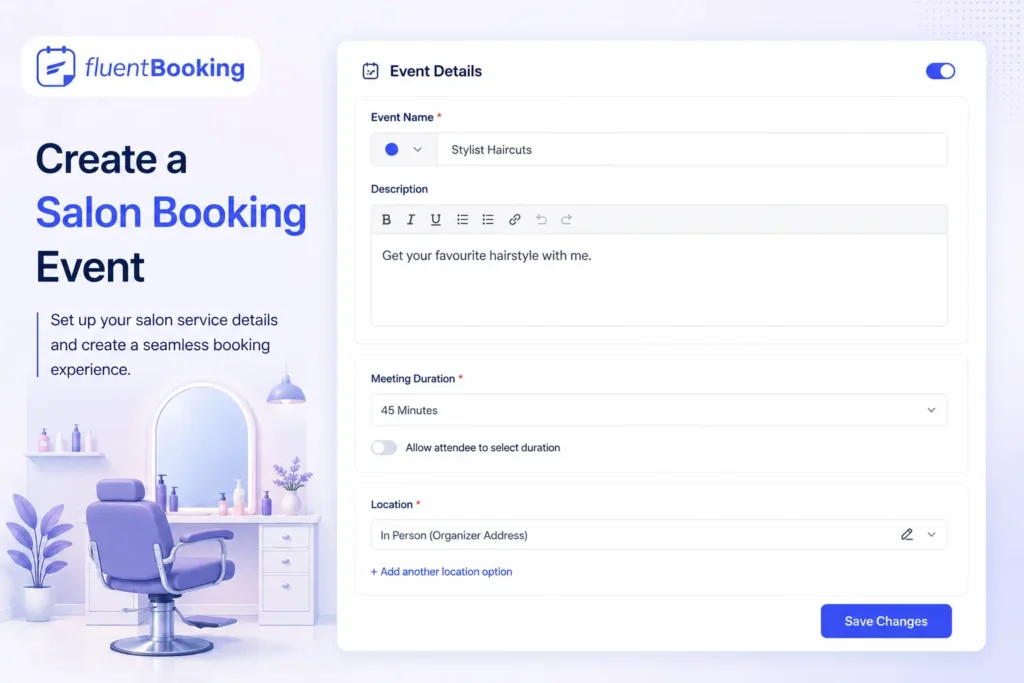 create your salon booking event in fluentbooking 