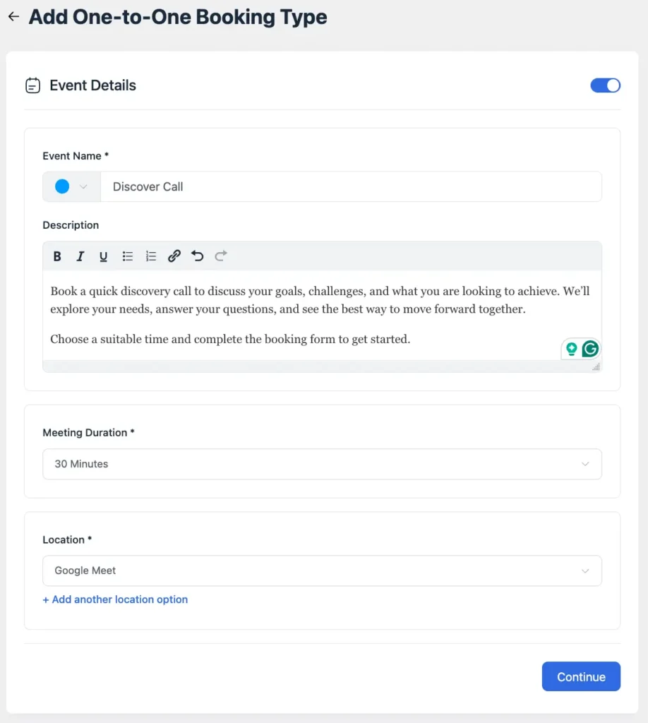 create your discovery call event in fluentbooking 