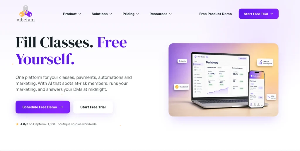 Vibefam — Best for Affordable Boutique Yoga Studio Management