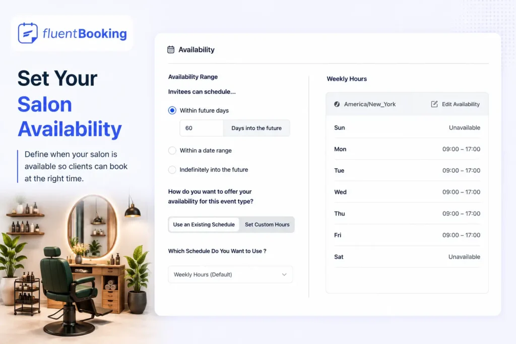 set your salon availability in fluent booking 