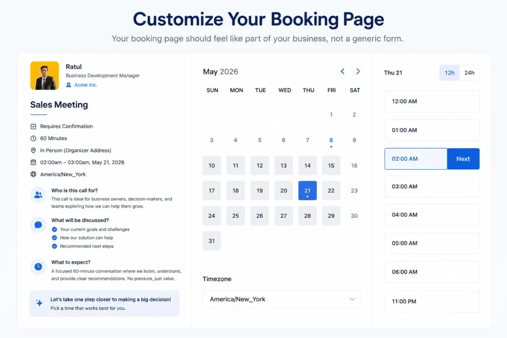 customize your booking page for discovery meeting 