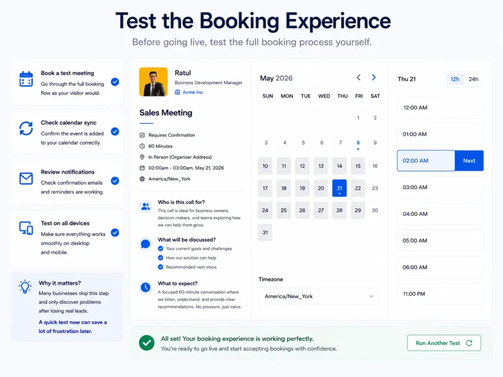 test the booking experience before going live 