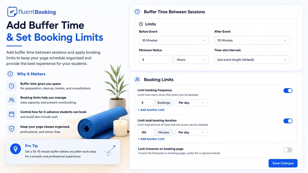 Add Buffer Time Between Sessions and Booking Limits