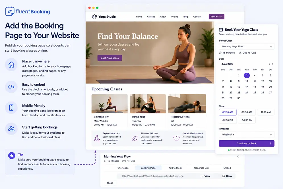 Add the Booking Page to Your Website