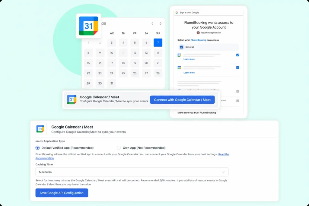 coonect fluent booking with google calendar 