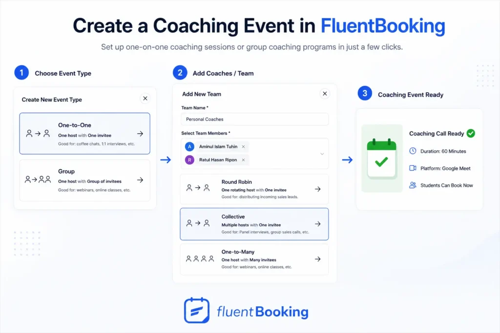 create your coaching event in fluent booking 