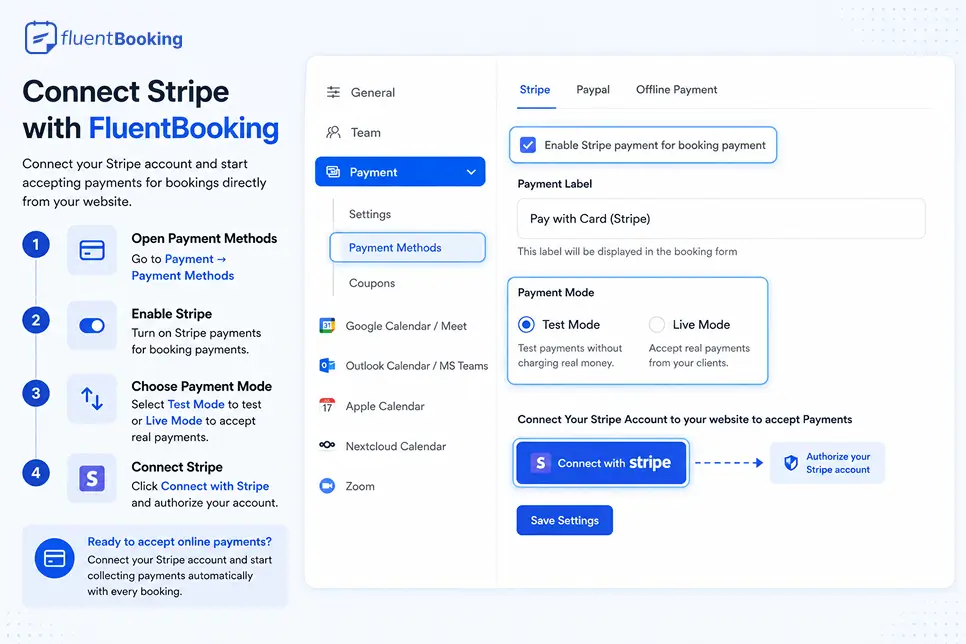 Connect Stripe with FluentBooking