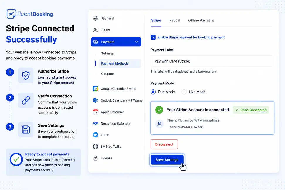 Connect Stripe with FluentBooking