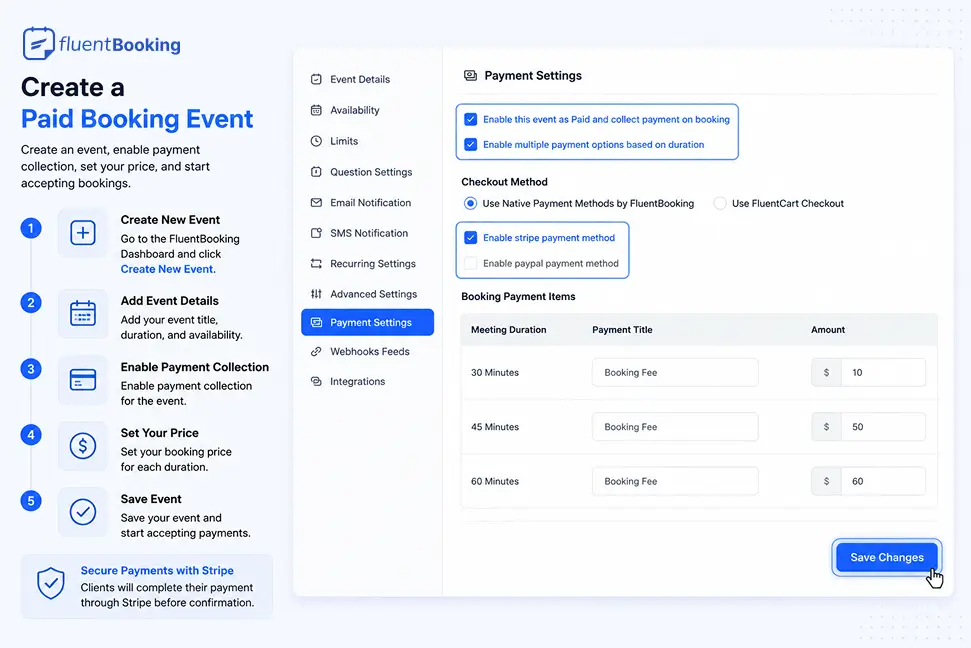 Create a Paid Booking Event