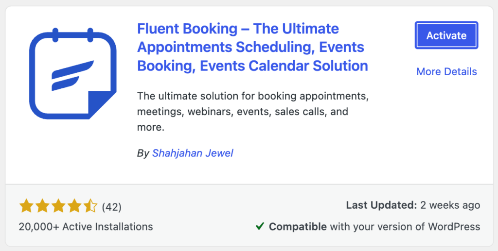 install and activate fluent booking 