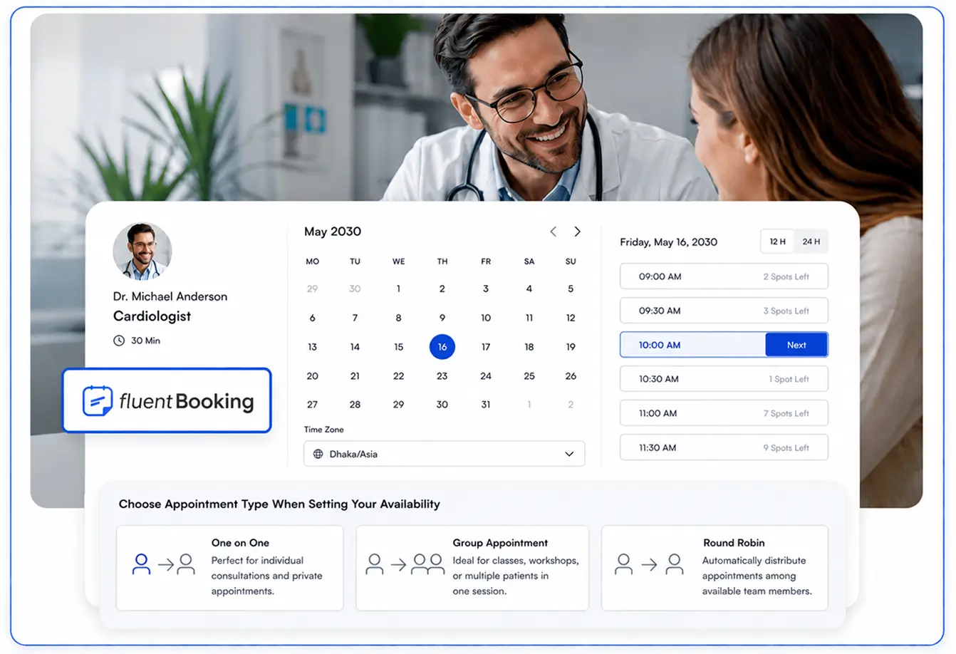 schedule one on one, group, and round robin healthcare appointments 