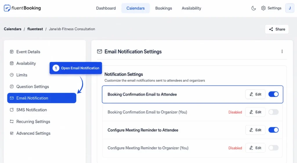 Step 1: Open the Email Notification Settings