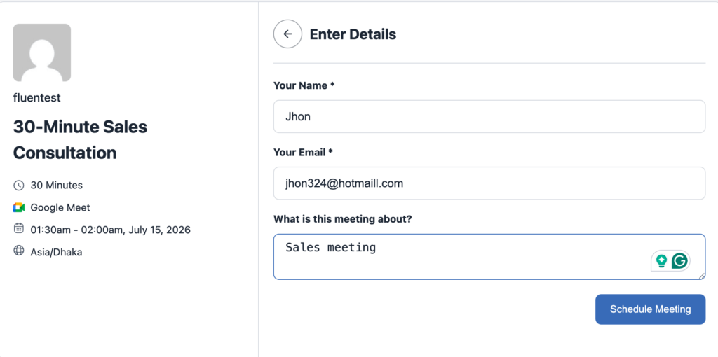 enter booking information
