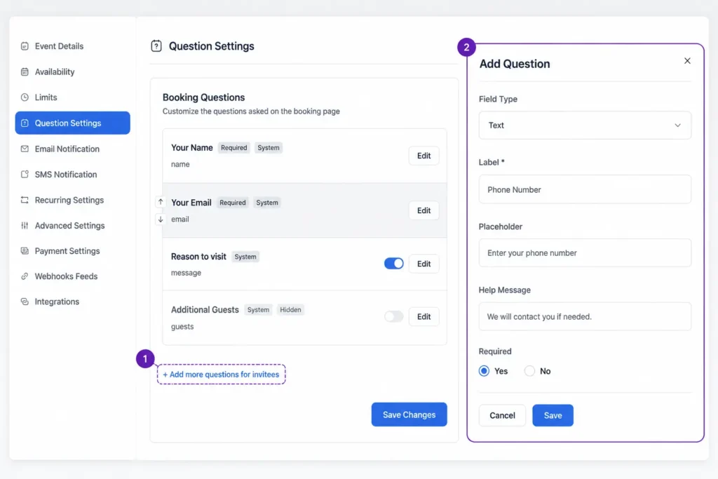 custom booking question