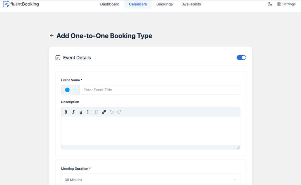 create event in fluentbooking