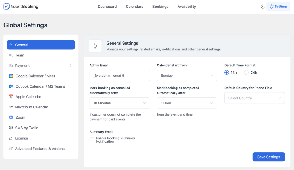 Open FluentBooking Settings