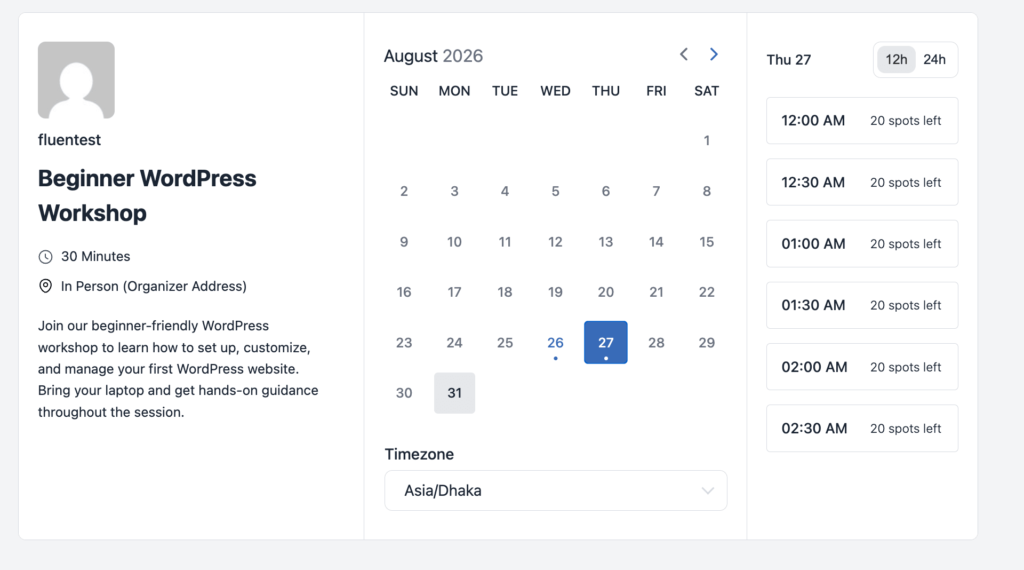 Publish and Share the Booking Pag