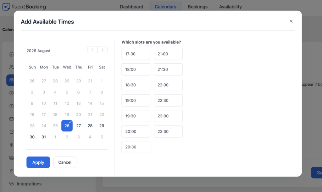Set the Event Availability