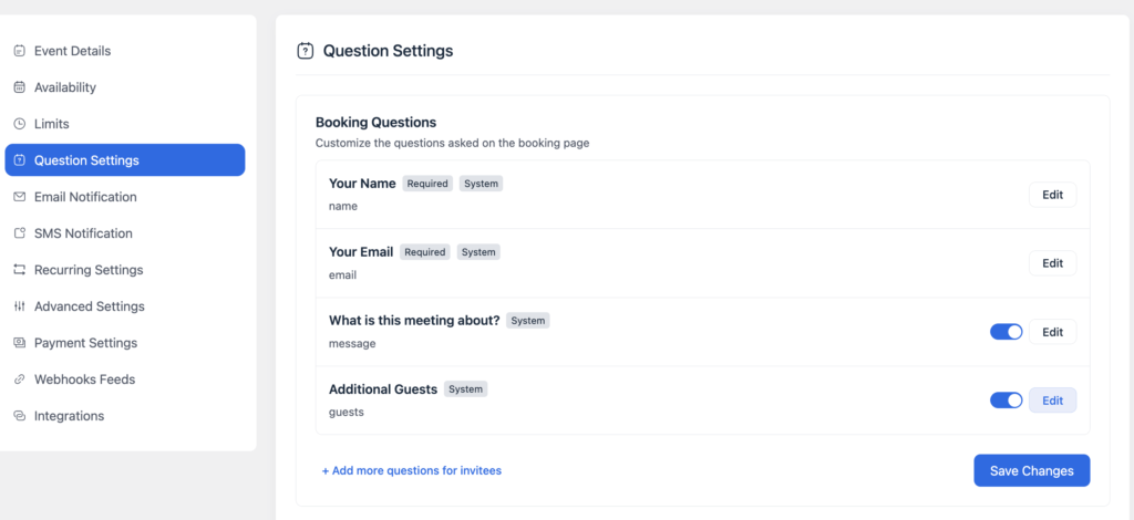 event question settings