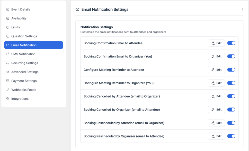 automated notification settings
