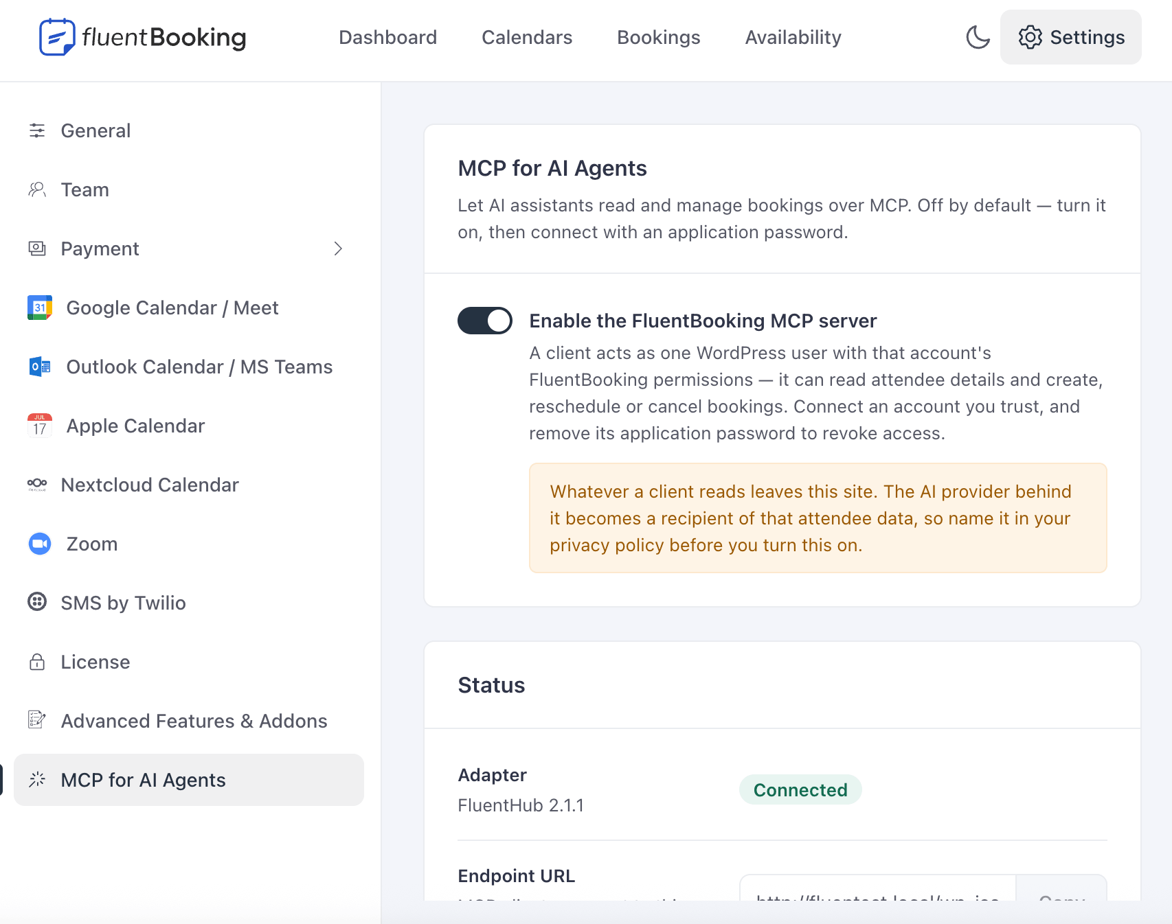 enable mcp in fluentbooking