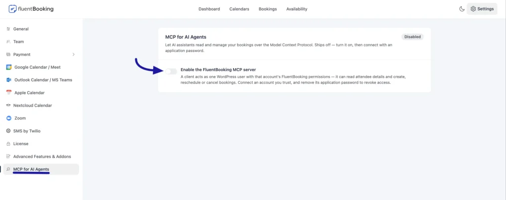 enable fluentbooking mcp