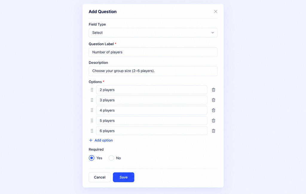 cusotm booking questions