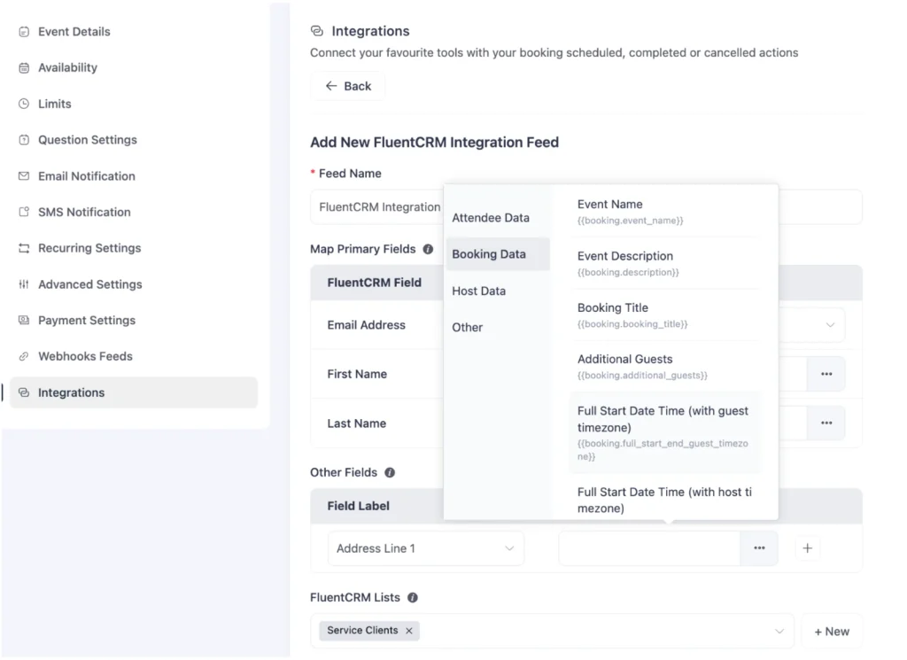 Connect an Event Type to FluentCRM 3