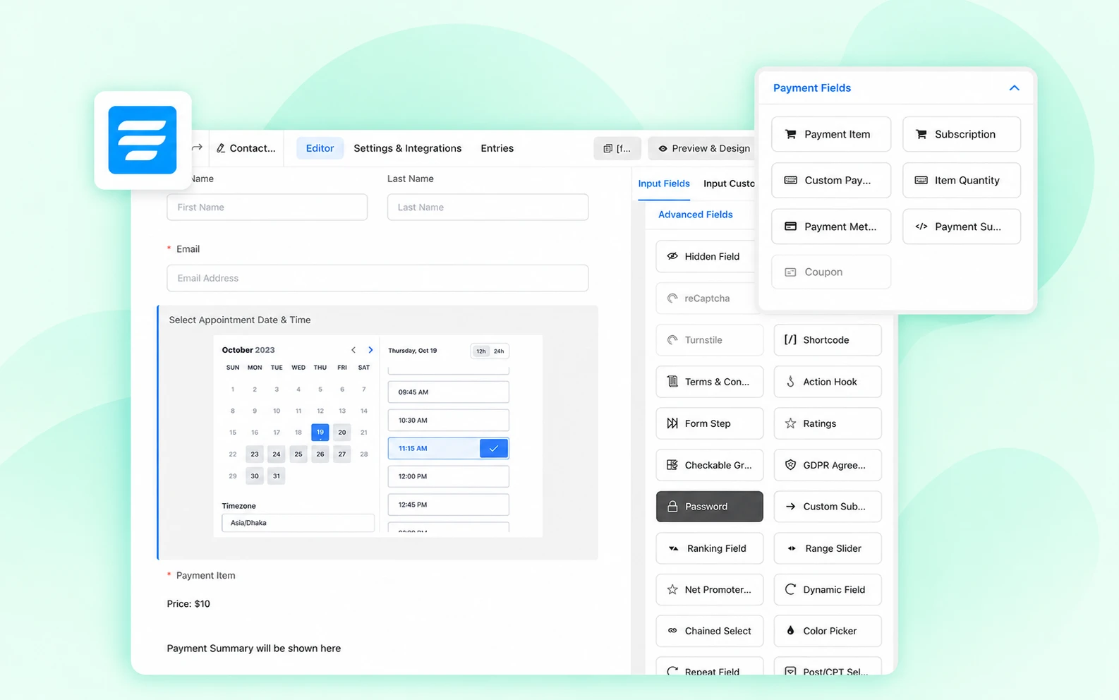 advanced booking forms