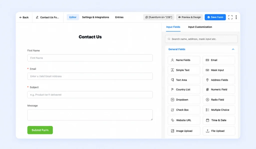 Intake Questions in Fluent Forms